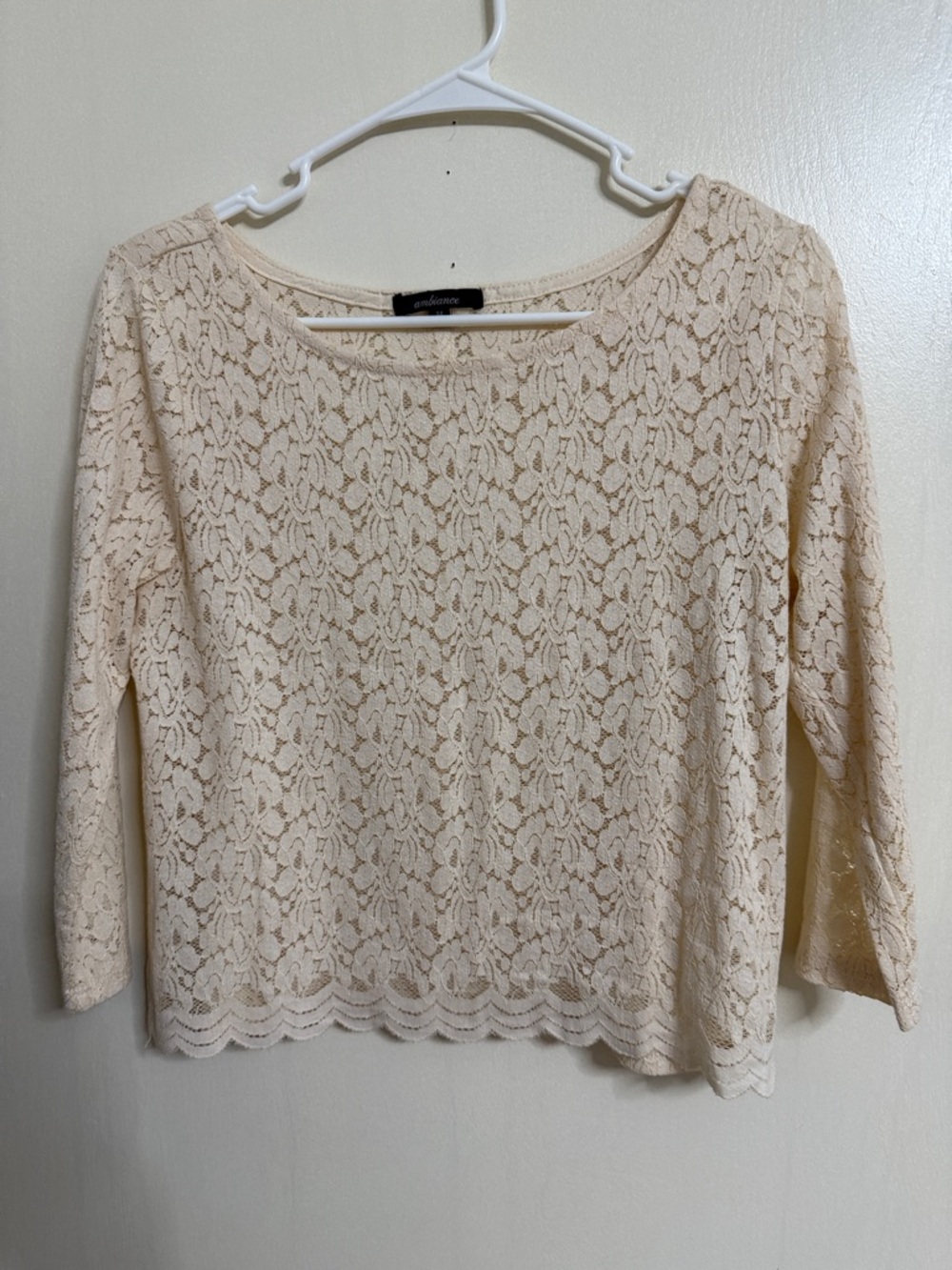 Ambiance Cream Crochet Lace Long-Sleeve Top